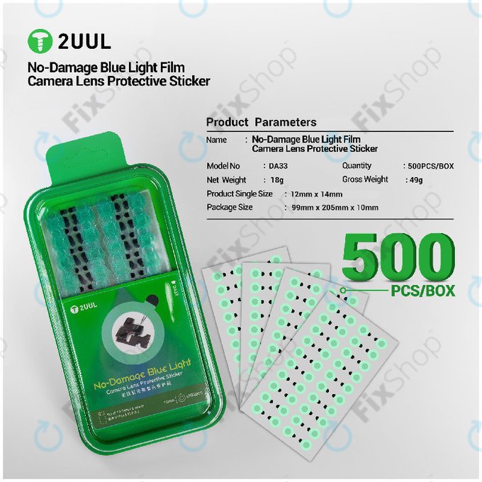 Kamera-Linsenschutzaufkleber (Blaulichtfilter), 2UUL DA33, 500 Stk./Packung