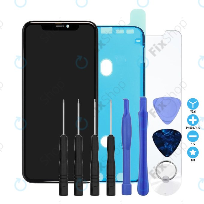 Apple iPhone 11 - LCD Display + Touchscreen Front Glas + Rahmen TFT + LCD Klebestreifen Sticker + Gehärtetes Glas + Werkzeugsatz - Multipack