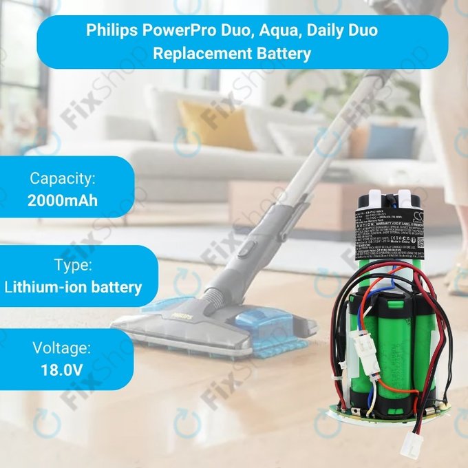 Philips PowerPro Duo, Aqua, Daily Duo - Akku Batterie 69-2008-009-223 Li-Ion 18V 2000mAh HQ