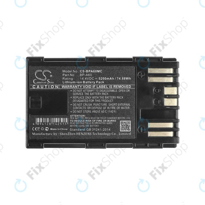 Batterie für Canon EOS S200, C300, 5200mAh, Li-Ion, 14.4V, BP-A60, HQ