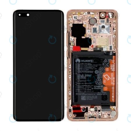 Huawei P40 Pro - LCD Display + Touchscreen Front Glas + Rahmen + Akku Batterie + Fingerabdruck-Sensor Fingerabdruck (Blush Gold) - 02353PJL Genuine Service Pack