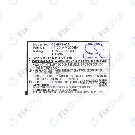 Batterie für Casio Exilim Card Ex-S880, 650mAh, Li-Ion, 3.7V, NP-20, HQ