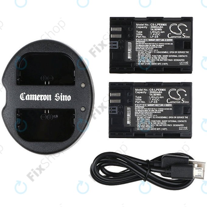 2 Akkus mit Ladegerät fürCanon EOS 5D Mark II, EOS 7D, 2000mAh, Li-Ion, 7.4V, LP-E6, HQ