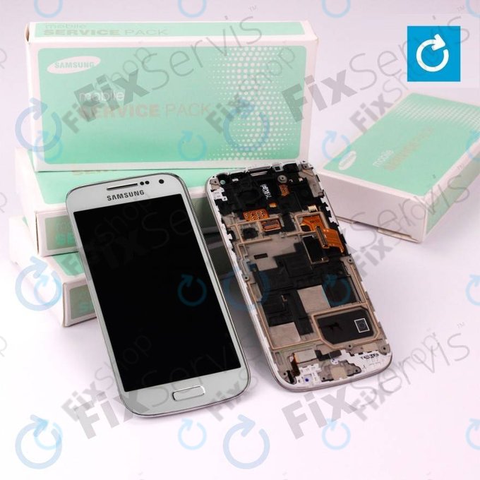 Samsung Galaxy S4 Mini i9195 - LCD Display + Touchscreen Front Glas + Rahmen (White Frost) - GH97-14766B Genuine Service Pack