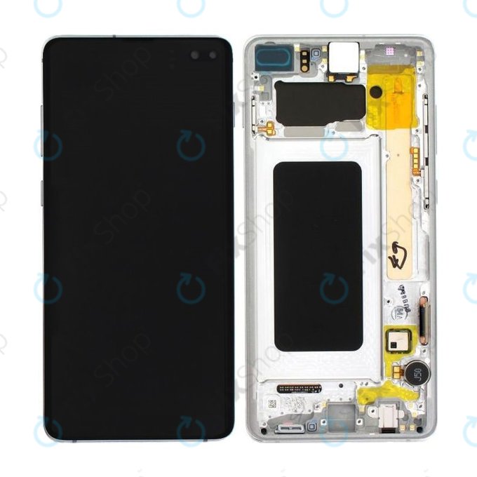 Samsung Galaxy S10 Plus G975F - LCD Display + Touchscreen Front Glas + Rahmen (Prism White) - GH82-18849B, GH82-18834G, GH82-18849G, GH82-18834B Genuine Service Pack