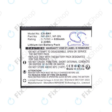 Akku batterie für Sony Cyber-Shot DSC-TX20, TX9, 630mAh, Li-Ion, 3.7V, NP-BN1, HQ
