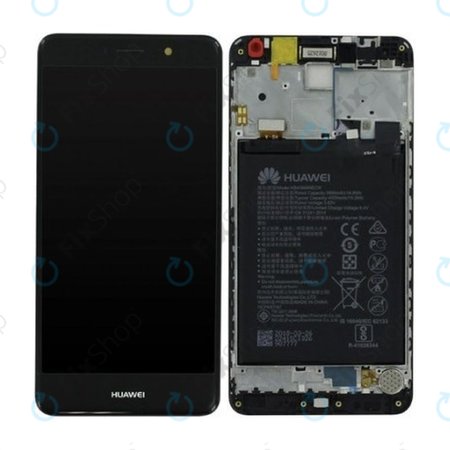 Huawei Y7 Dual TRT-L21 - LCD Display + Touchscreen Front Glas + Rahmen + Akku Batterie 4000mAh (Grau) - 02351HSB