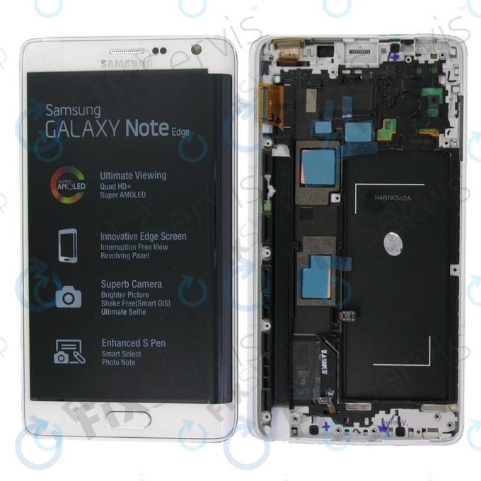 Samsung Galaxy Note Edge N915FY - LCD Display + Touchscreen Front Glas + Rahmen (White) - GH97-16636B Genuine Service Pack