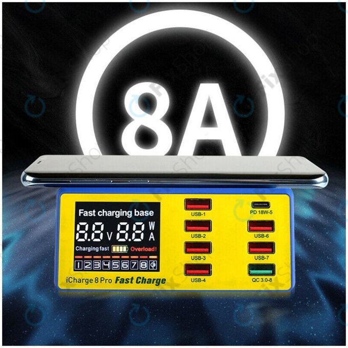 Mechanic iCharge 8 Pro - USB-Ladestation mit USB-C + Wireless Charger