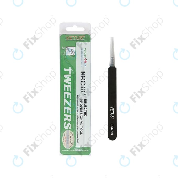 Vetus ESD-14 - Antistatische Metallpinzette mit gerader Spitze (110 mm)