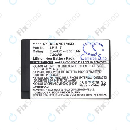 Akku batterie für Canon EOS, 950mAh, Li-Ion, 7.4V, LP-E17, HQ