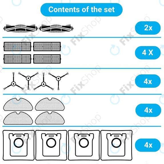 Ersatzteilset für Xiaomi Viomi Alpha 2 PRO, V5 PRO, V5 (2x Hauptbürsten, 4x Filter, 4x Seitenbürsten, 4x Wischpads, 4x Staubbeutel)