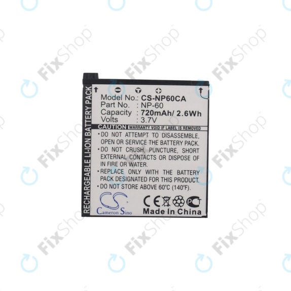 Batterie für Casio Exilim Zoom EX-Z19, EX-Z85, EX-Z9, 720mAh, Li-Ion, 3.7V, NP-60, HQ