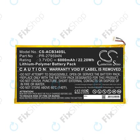 Akku batterie für Acer Iconia One 10 B3-A40, 6000mAh, Li-Pol, 3.7V, PR-279594N, HQ