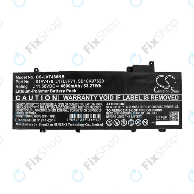 Batterie für Lenovo ThinkPad T480S, 4600mAh, Li-Pol, 11.58V, 01AV478, HQ