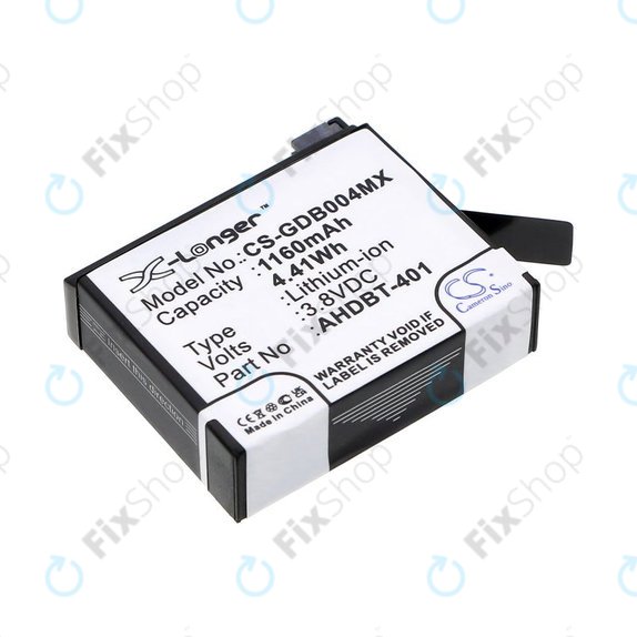 Akku batterie für GoPro Hero 4, 1160mAh, Li-Ion, 3.8V, AHDBT-401, HQ