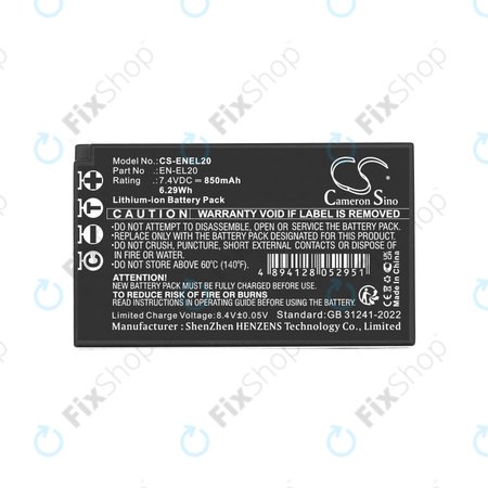 Akku batterie für Nikon Coolpix A, 850mAh, Li-Ion, 3.7V, EN-EL20, HQ