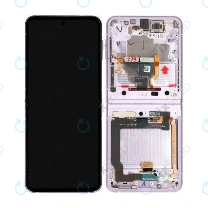 Samsung Galaxy Z Flip 3 F711B - LCD Display + Touchscreen Front Glas + Rahmen (Lavender) - GH82-26273D, GH82-27244D Genuine Service Pack