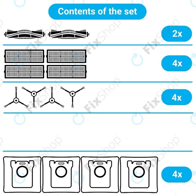 Ersatzteilset für Samsung Jet Bot+ (2x Hauptbürste, 4x Filter, 4x Seitenbürste, 4x Staubbeutel)