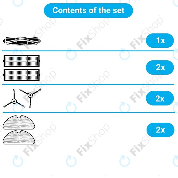 Ersatzteilset für Xiaomi Mi Robot Vacuum Mop Essential (Mijia G1) (1x Hauptbürste, 2x Filter, 2x Seitenbürste, 2x Wischtuch)
