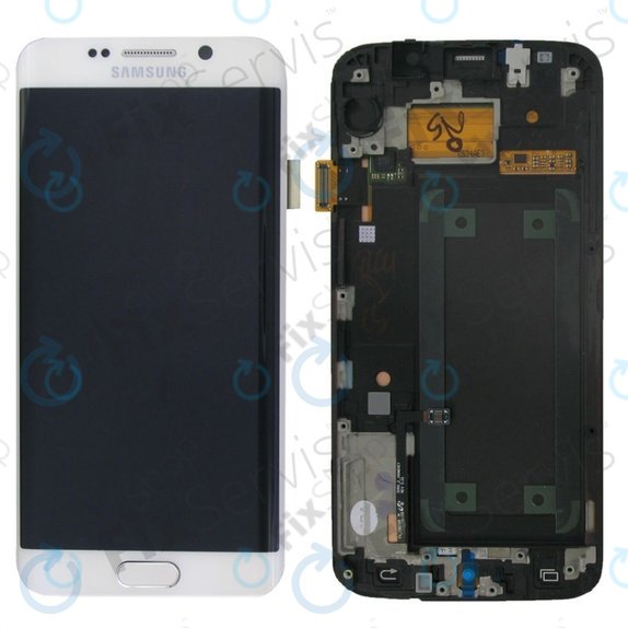 Samsung Galaxy S6 Edge G925F - LCD Display + Touchscreen Front Glas + Rahmen (White Pearl) - GH97-17162B, GH97-17317B, GH97-17334B Genuine Service Pack