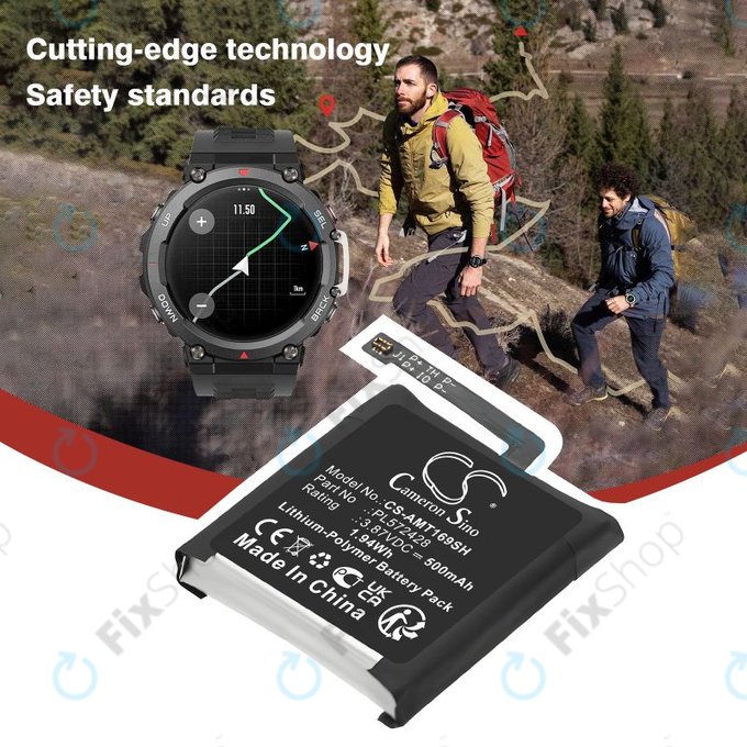Akku batterie für Amazfit T-Rex 2, A2169, A2170, 500mAh, Li-Pol, 3.87V, PL572428, HQ