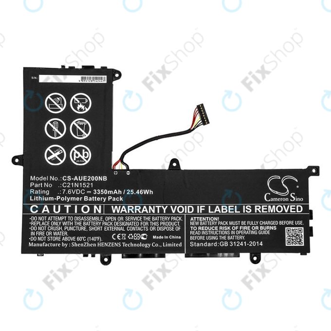 Akku batterie für Asus VivoBook E200, L200, Eeebook X206, 3350mAh, Li-Pol, 7.6V, C21N1521, HQ
