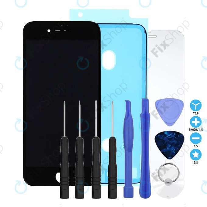 Apple iPhone 8, SE (2020), SE (2022) - LCD Display + Touchscreen Front Glas + Rahmen (Black) In-Cell FixPremium + LCD Klebestreifen Sticker + Gehärtetes Glas + Werkzeugsatz - Multipack