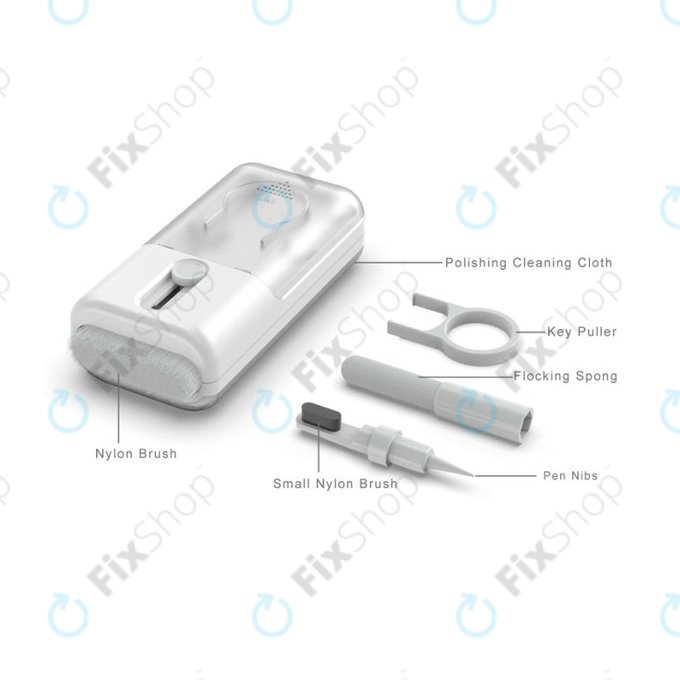 Multifunktionales Bürstenset mit Tuch- und Schlüsselabzieher 6in1