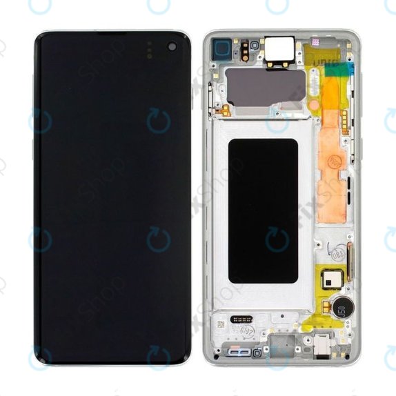 Samsung Galaxy S10 G973F - LCD Display + Touchscreen Front Glas + Rahmen (Prism White) - GH82-18850B, GH82-18835B Genuine Service Pack