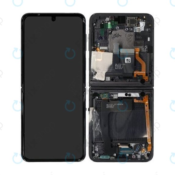 Samsung Galaxy Z Flip 4 F721B - LCD Display + Touchscreen Front Glas + Rahmen (Graphite) - GH82-29440A, GH82-30238A, GH82-30239A, GH82-29441A Genuine Service Pack
