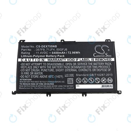 Akku batterie für Dell Inspirion 15, 6400mAh, Li-Pol, 11.4V, 357F9, HQ