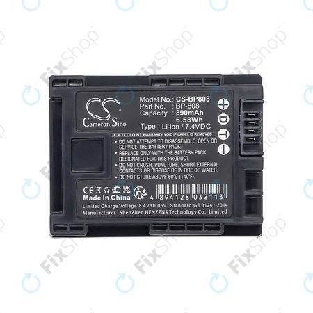 Akku batterie für Canon FS10, FS11, FS100, 890mAh, Li-Ion, 7.4V, BP-808, HQ