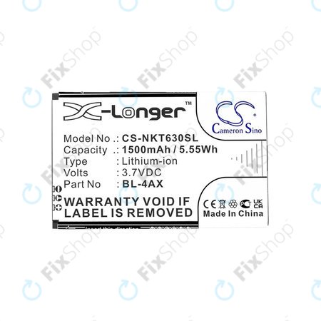 Akku batterie für Nokia 6300 4G, Nokia 8000 4G, 1500mAh, Li-Ion, 3.7V, BL-4AX, HQ