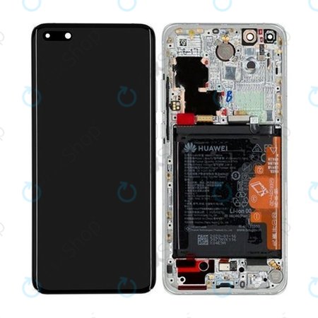 Huawei P40 Pro - LCD Display + Touchscreen Front Glas + Rahmen + Akku Batterie + Fingerabdruck-Sensor Fingerabdruck (Ice White, Silver Frost) - 02353PJK Genuine Service Pack