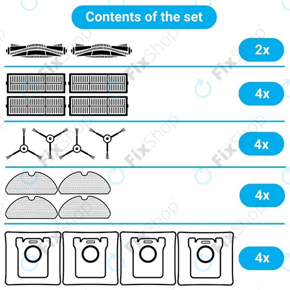 Ersatzteilset für Yeedi Cube, CC (2x Hauptbürste, 4x Filter, 4x Seitenbürste, 4x Wischtuch)