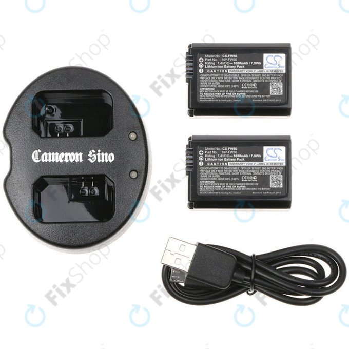 2 Akkus mit Ladegerät fürSony NEX-5, Alpha 7, NEX-7, 1030mAh, Li-Ion, 7.4V, NP-FW50, HQ