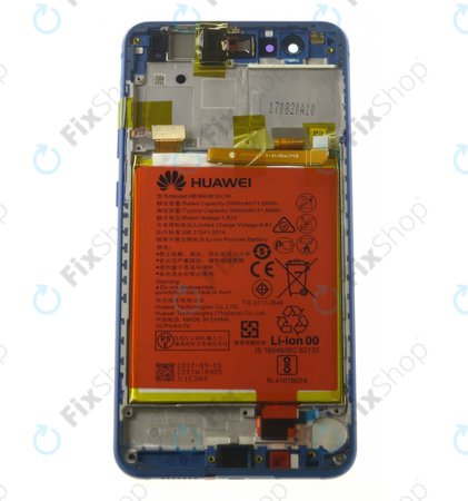 Huawei P10 Lite - LCD Display + Touchscreen Front Glas + Rahmen + Akku Batterie (Sapphire Blue) - 02351FSL Genuine Service Pack
