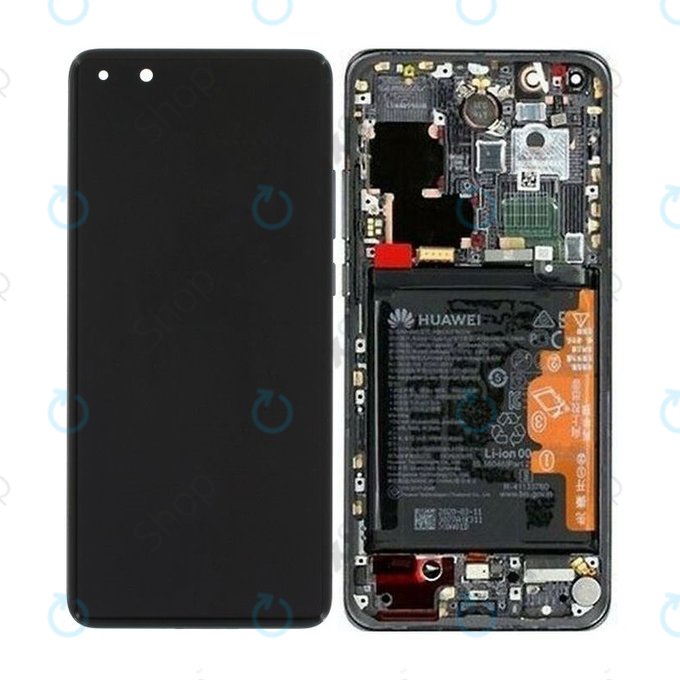Huawei P40 Pro - LCD Display + Touchscreen Front Glas + Rahmen + Akku Batterie + Fingerabdruck-Sensor Fingerabdruck (Black) - 02353PJG Genuine Service Pack