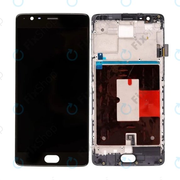 OnePlus 3, 3T - LCD Display + Touchscreen Front Glas + Rahmen (Black) TFT