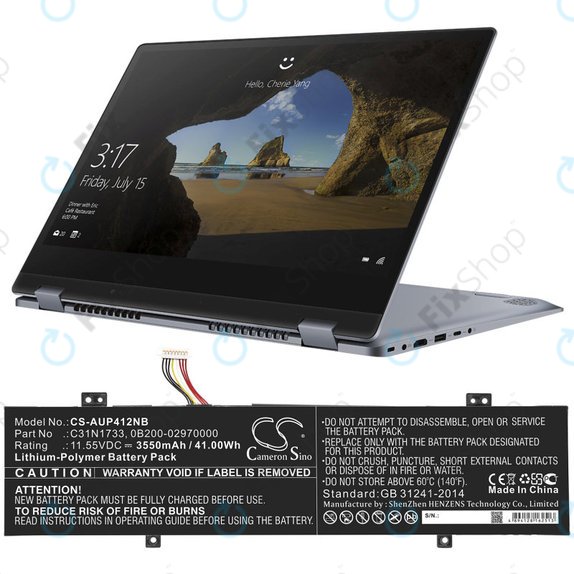 Batterie für Asus VivoBook Flip 14 Tp412fa/ua, 3550mAh, Li-Pol, 11.55V, C31N1733, HQ