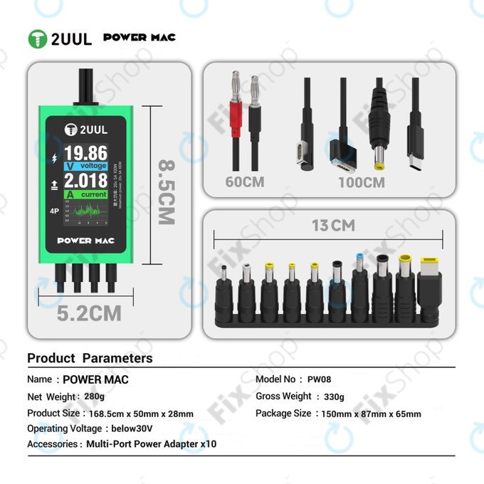 Diagnose-Netzkabel mit Digitalanzeige für Laptops, 2UUL PW08