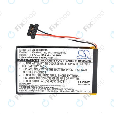 Akku batterie für Mitac Mio C320, C520, C520t, C720, C810, BP-LX1320/11-B0001 SN, Li-Polymer, 3.7V, 1150mAh, HQ