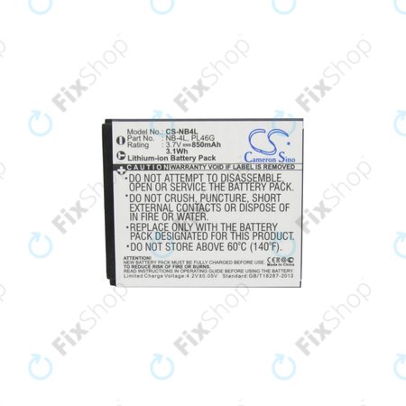 Canon Ixus, IXY, i7 Zoom, L3, L4, Legria Mini, PowerShot, TX1 - Akku Batterie NB-4L Li-Ion 850mAh HQ