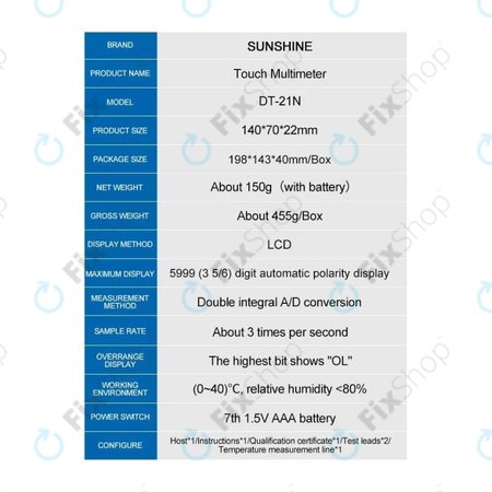 Sunshine DT-21N - Touchscreen-Multimeter