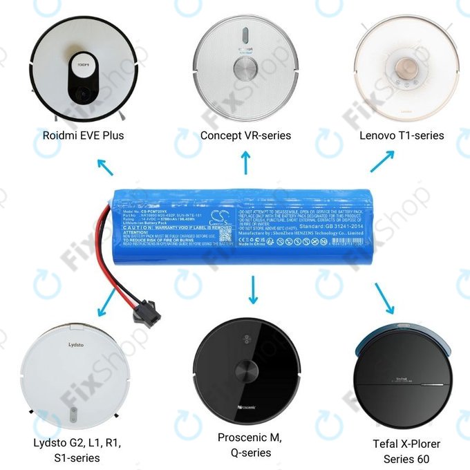 Xiaomi Roidmi EVE Plus, Viomi, Lydsto, Proscenic, Tefal - Akku Batterie NR18650 M26-4S2P, SUN-INTE-181, H18650CH-4S2P Li-Ion 14.4V 6700mAh HQ