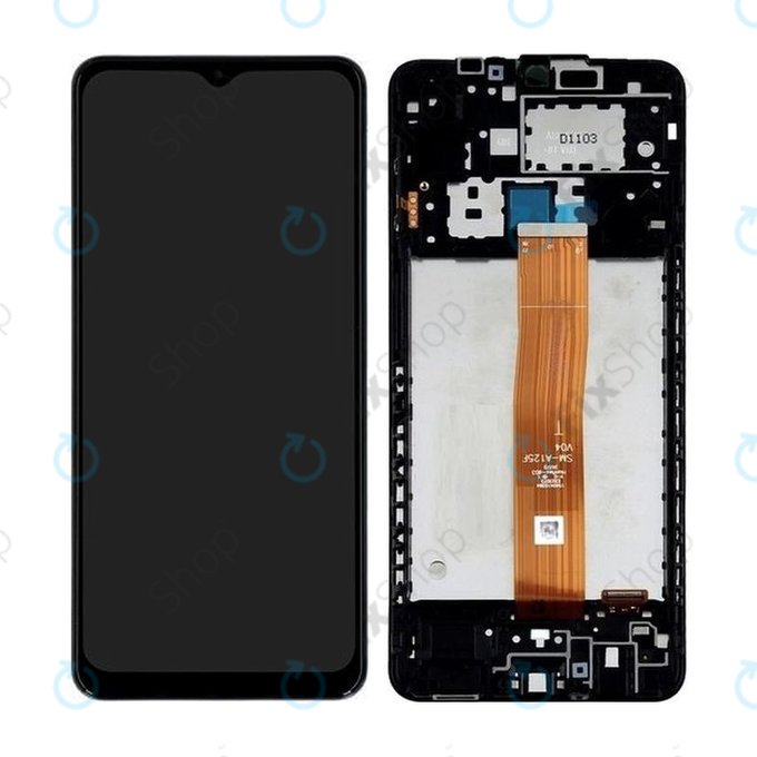 Samsung Galaxy A12 A125F, A022F - LCD Display + Touchscreen Front Glas + Rahmen (Black) - GH82-24490A, GH82-24491A Genuine Service Pack