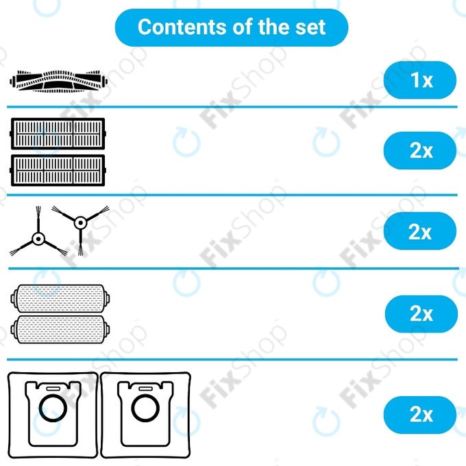Ersatzteilset für Ecovacs T80 Omni, T80 (1x Hauptbürste, 2x Filter, 2x Seitenbürste, 2x Wischtuch, 2x Staubbeutel)