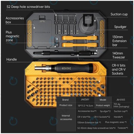 Jakemy JM-8183 - Präzisionswerkzeugsatz für die Wartung von Mobiltelefonen, Tablets und Computern