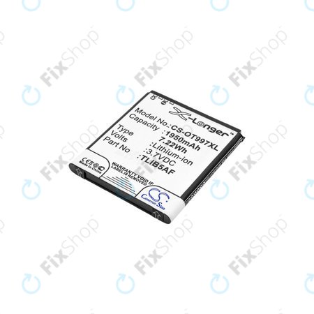 Batterie für Alcatel One Touch 997, X Pop, TCL S710, S800, 1950mAh, Li-Ion, 3.7V, TLiB5AF, HQ